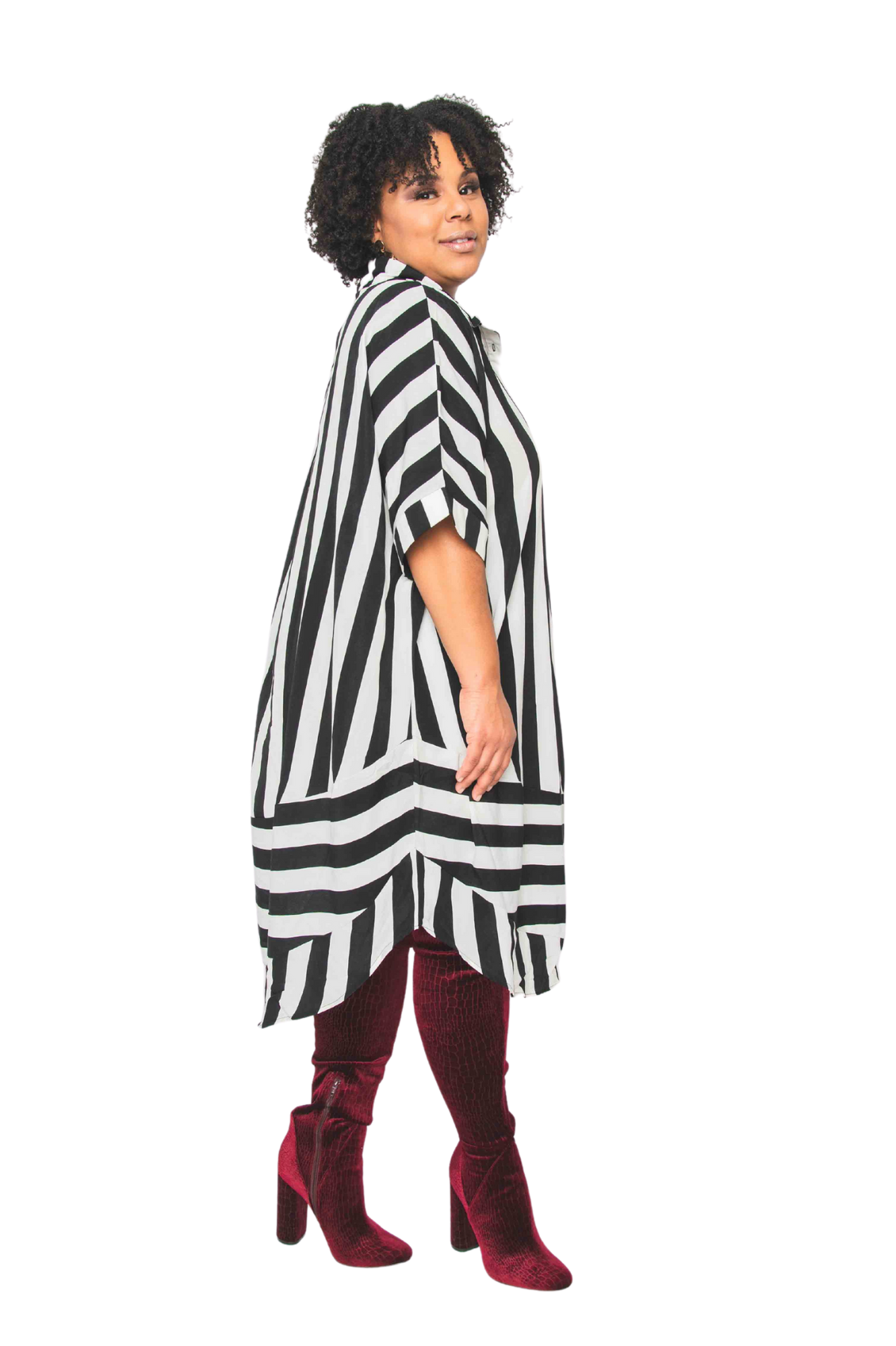Black and White Stripe Shirt Dress